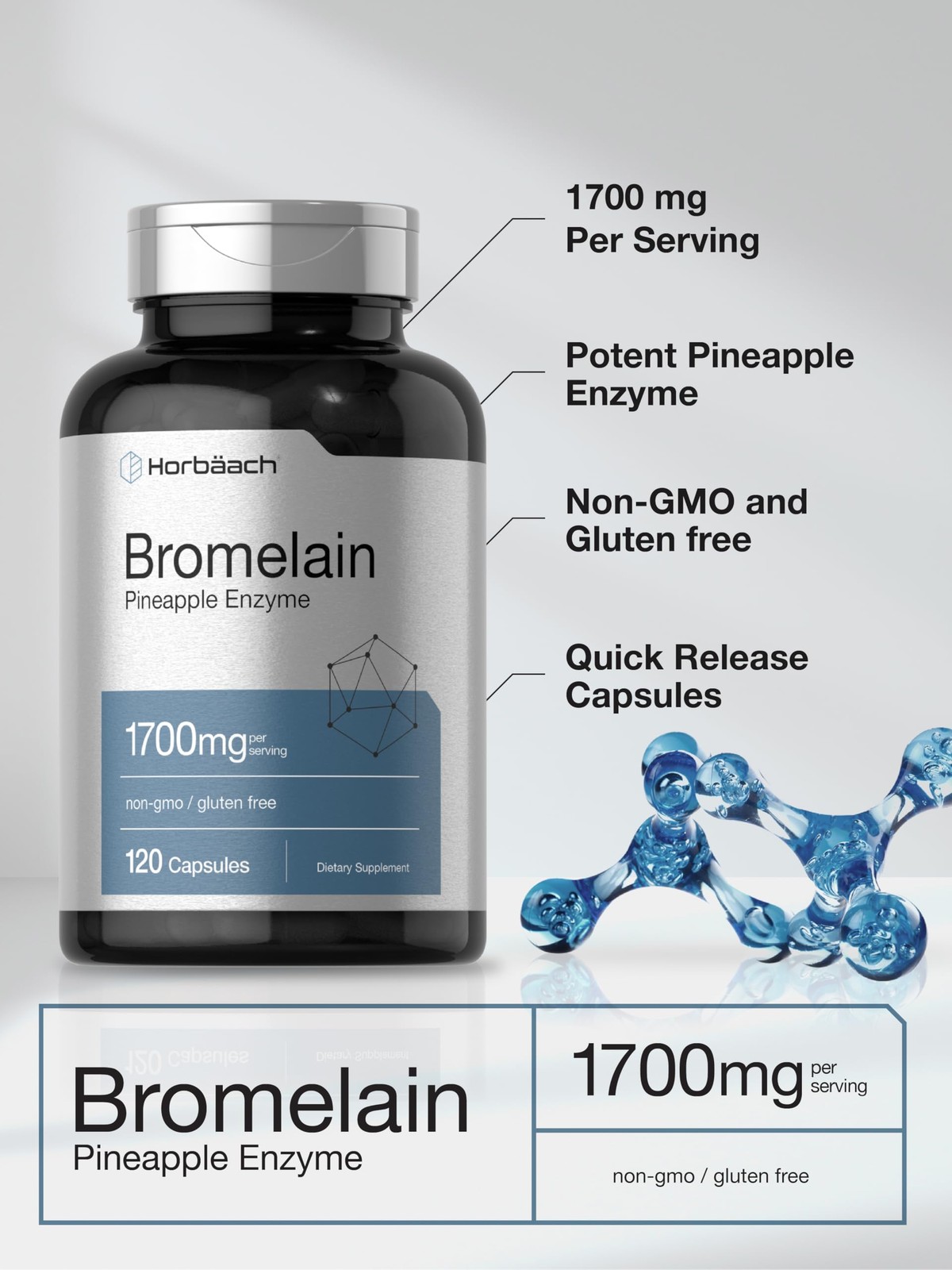 Horbäach Bromelain 1700 Mg 120 Capsules Supports Digestive Health CL4423