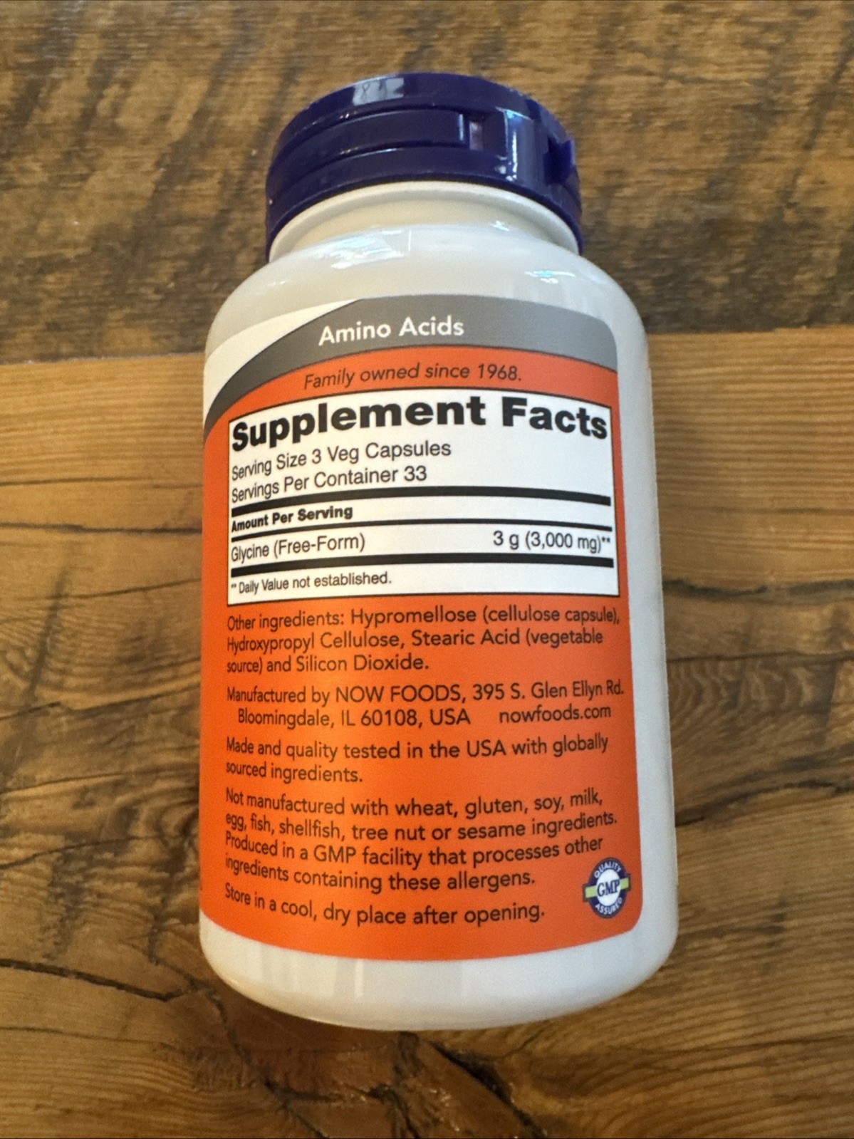 Glycine 1000 mg 100 Caps By Now Foods Exp 12/2029