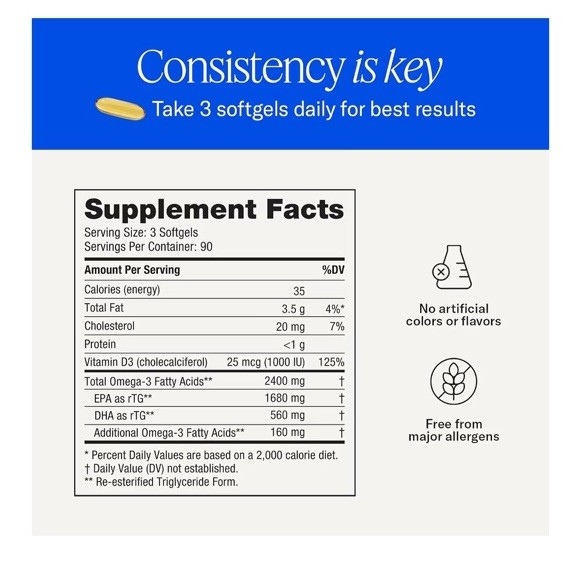 270 Softg PRN De3 Dry Eye Omega 3 Fish Oil &Support for Eye Dryness 2240mg EPA&D