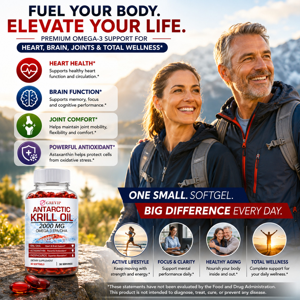 Antarctic Krill Oil 2000mg Omega 3, EPA, DHA, Astaxanthi For Heart, Brain, Joint