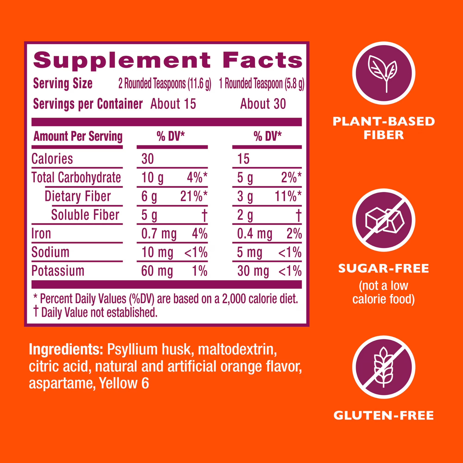Metamucil 4-in-1 Fiber Sugar-Free Supplement (Orange) 6.1 OZ (2 Pack)