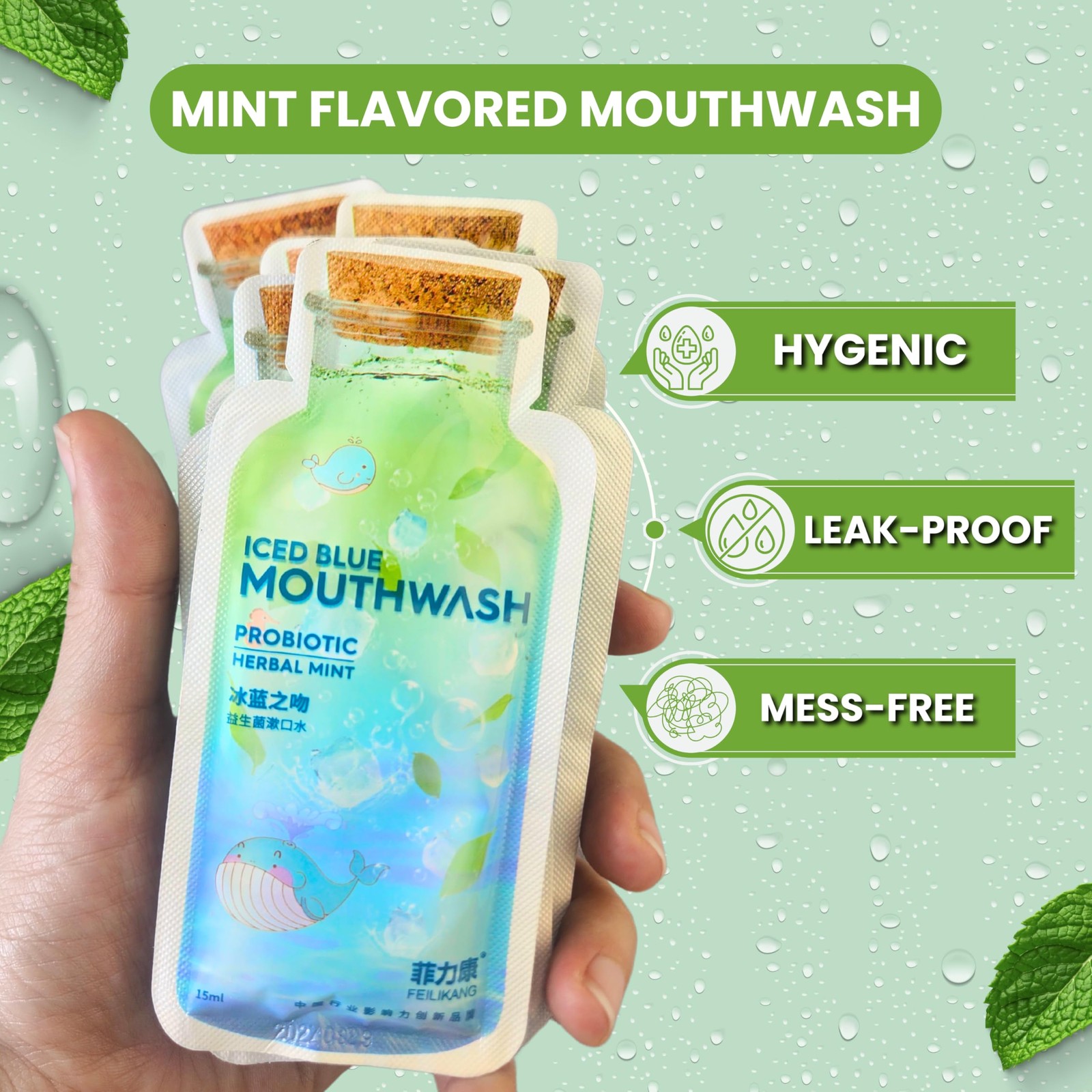 Skywin Travel Size Mouthwash – Mini Mint 0.04 Fl Oz (Pack of 14), Green