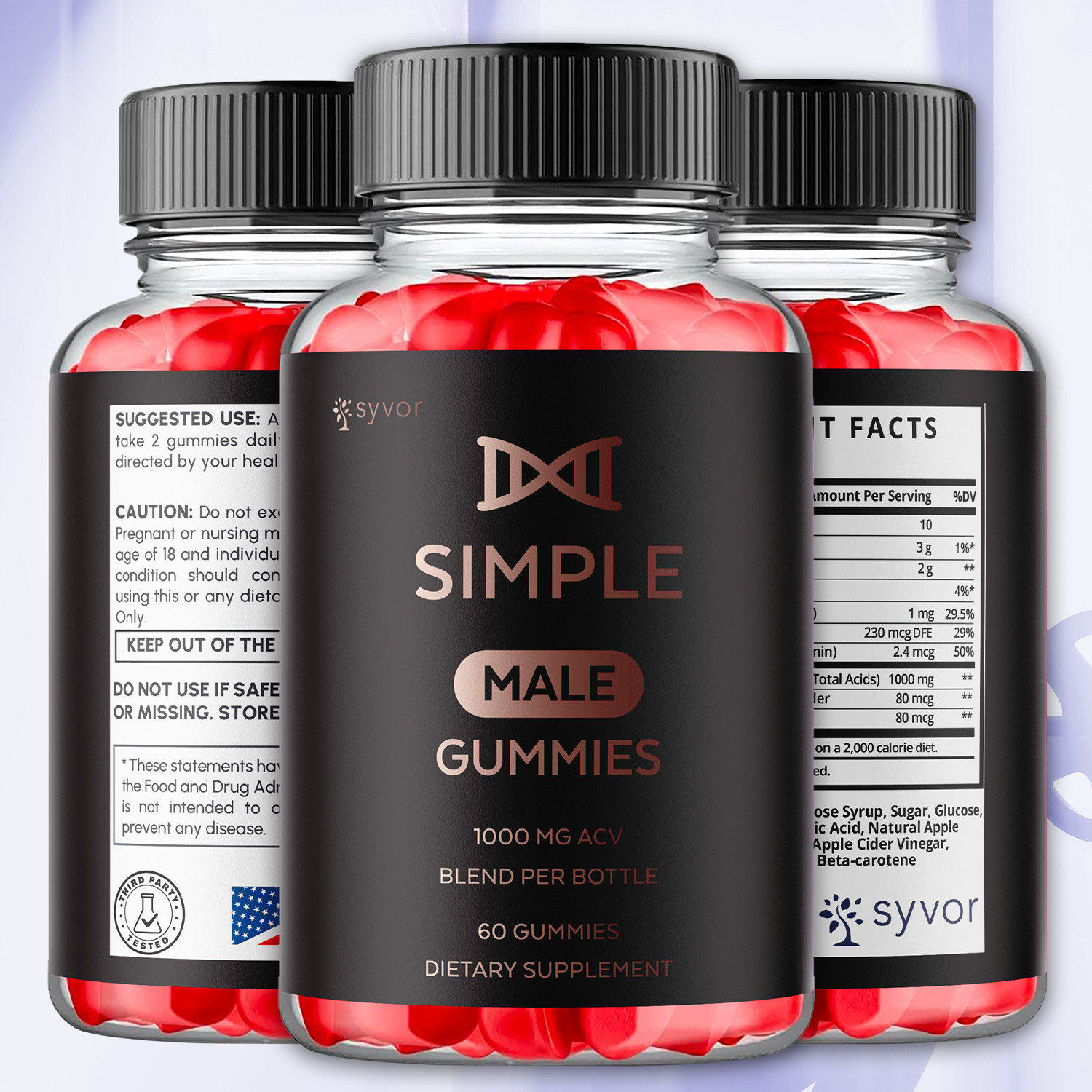 (1 Pack) Simple Male Gummys Advanced Formula Max Support Supplement 60 Gummies