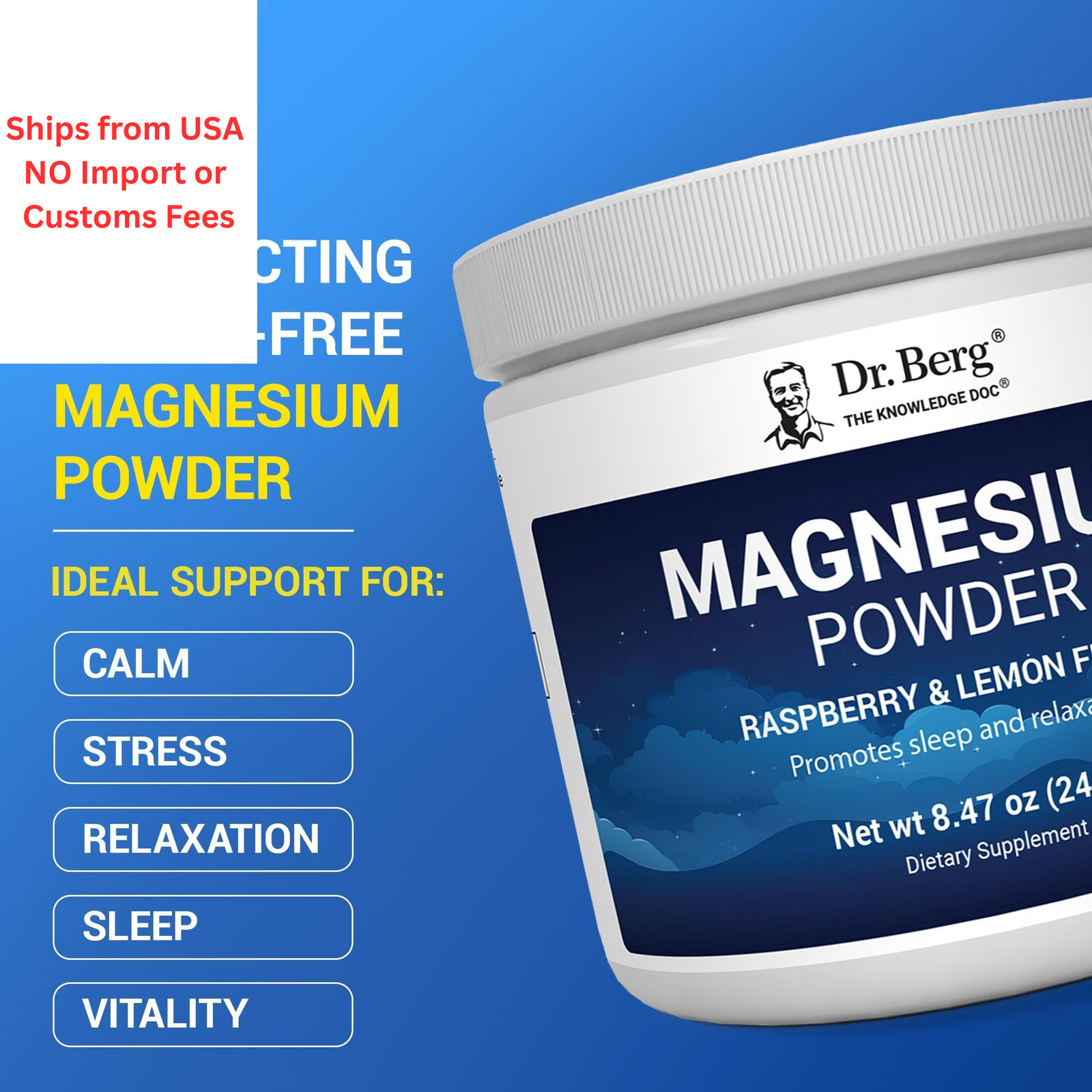 Dr. Berg Magnesium Glycinate Powder for Sleep, 8.47 Ounce (Pack of 1)