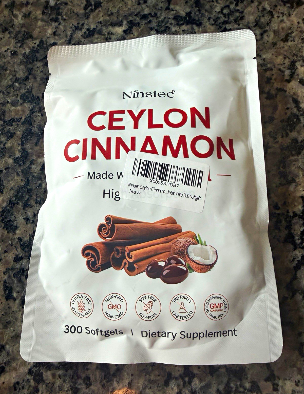 Ninsiec Ceylon Cinnamon 1000mg 300 Softgels Non-GMO Gluten-Free