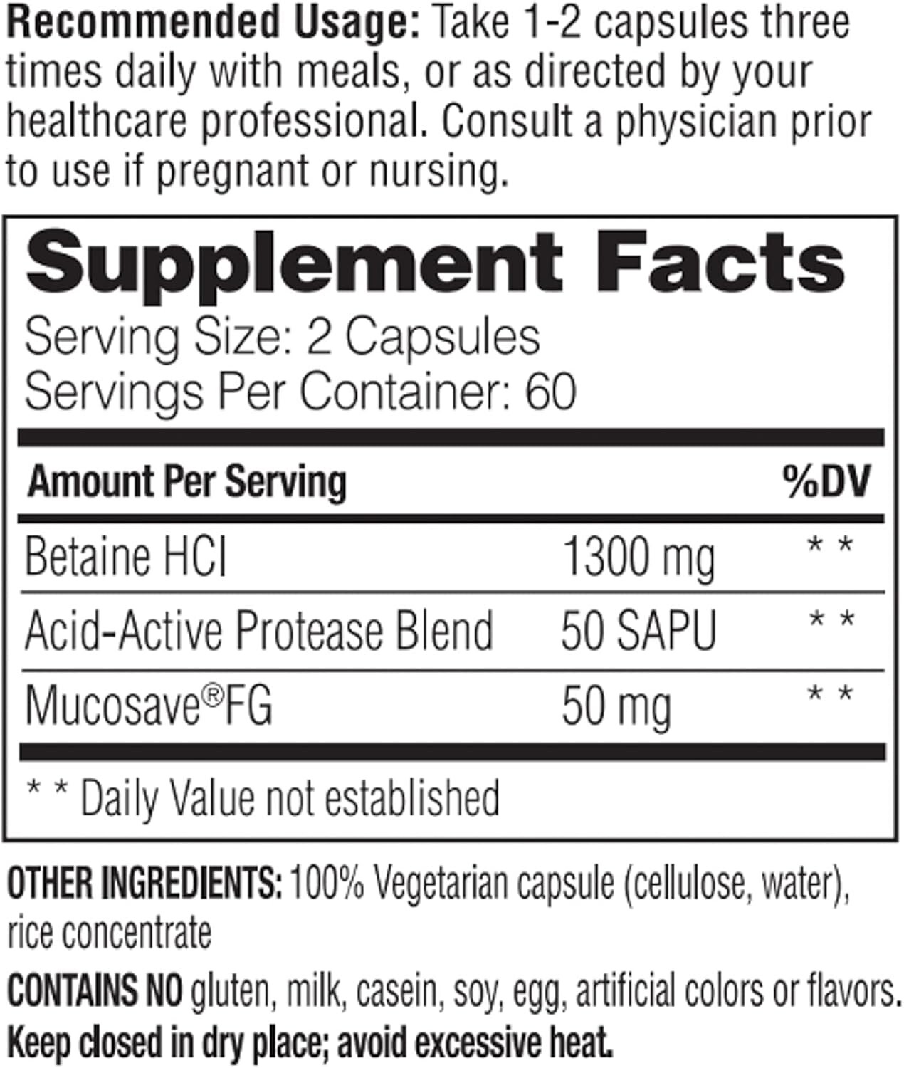 Enzymedica, Betaine HCl, 120 Capsules