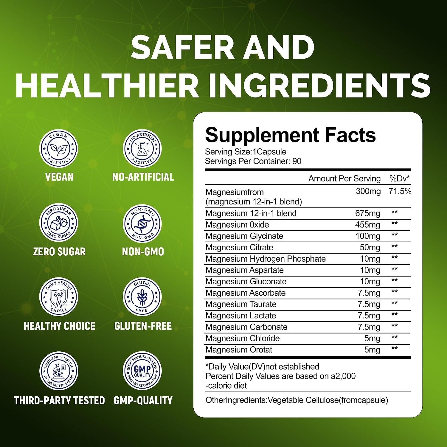 Magnesium Glycinate, 300mg Elemental Magnesium Complex, Vegan | With oxide, taur