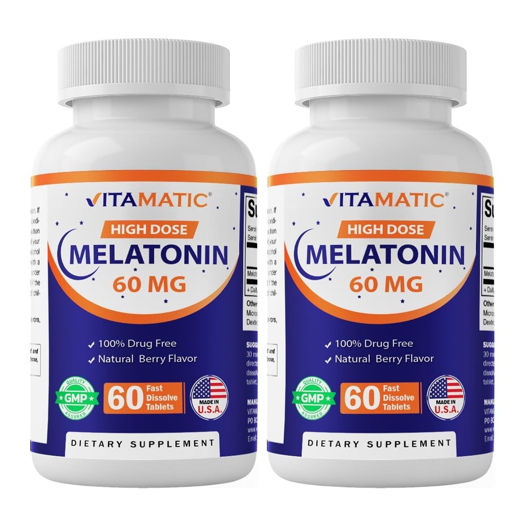 Melatonin 60mg Fast Dissolve Tablets – 2 Pack, Natural Berry Flavor, Sleep Aid,