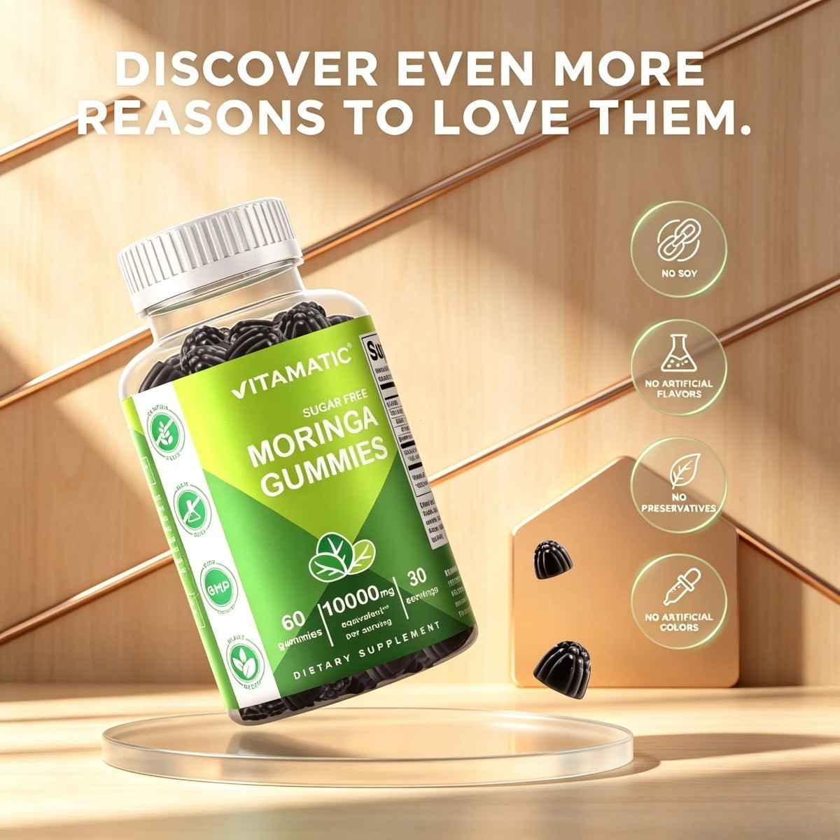 Vitamatic Moringa Gummies 10,000mg – Sugar Free for Natural Energy & Detox