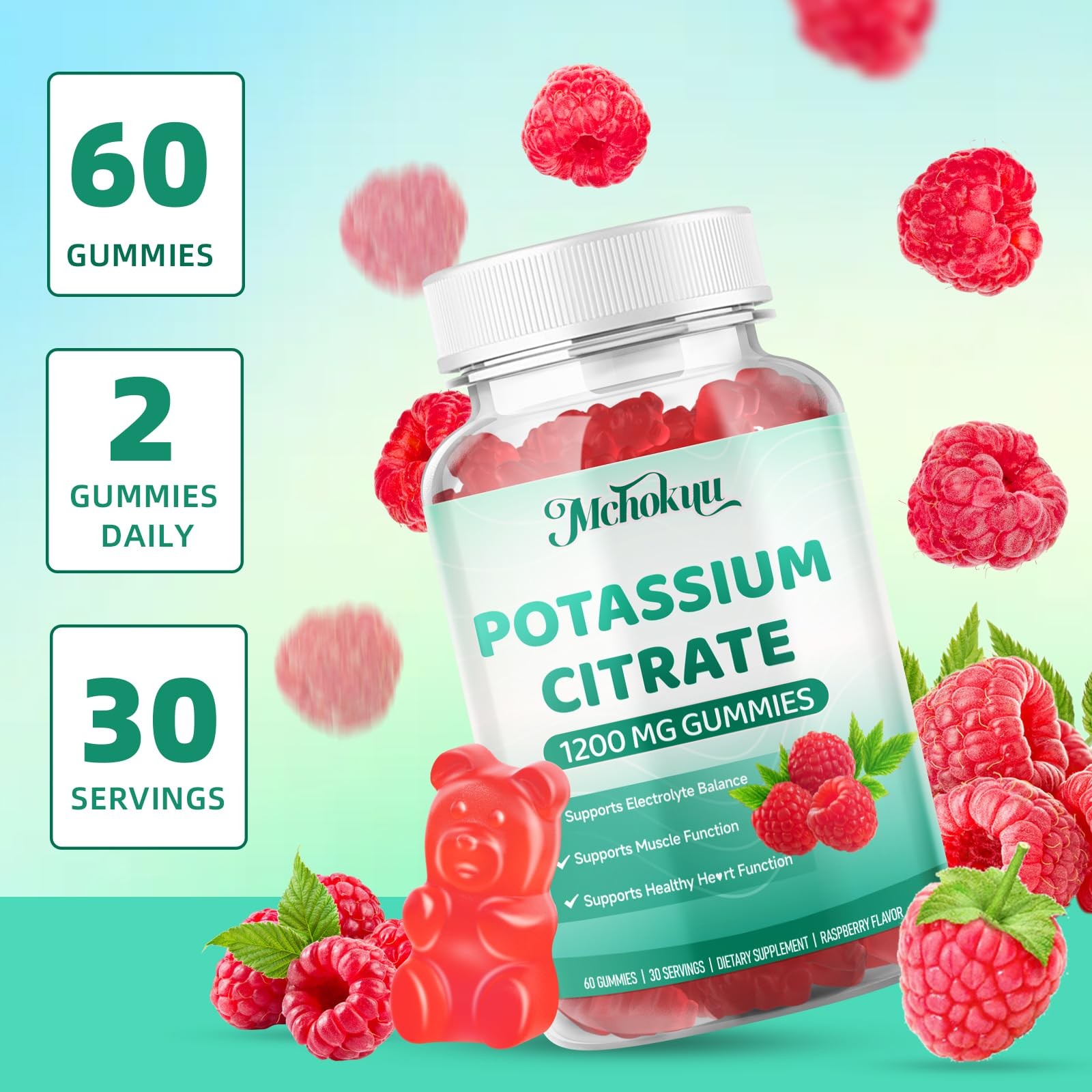 Potassium Citrate Supplement Gummies, 60 Count (Pack of 1)
