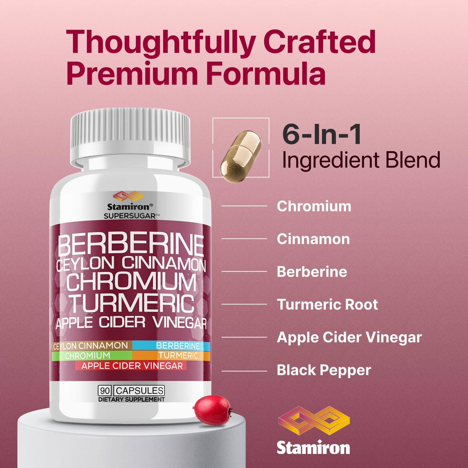 Berberine Complex with Ceylon Cinnamon, Chromium, Turmeric, Apple Cider Vineg…