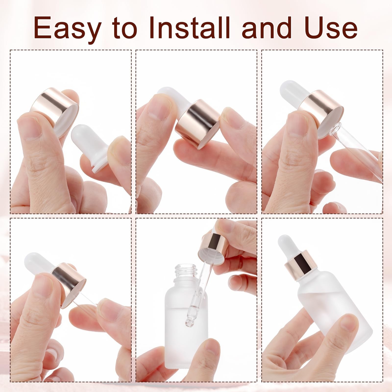 30 Pack 30ml Frosted Glass Sample Dropper Bottles, Rose Golden Caps | 1oz Eye…