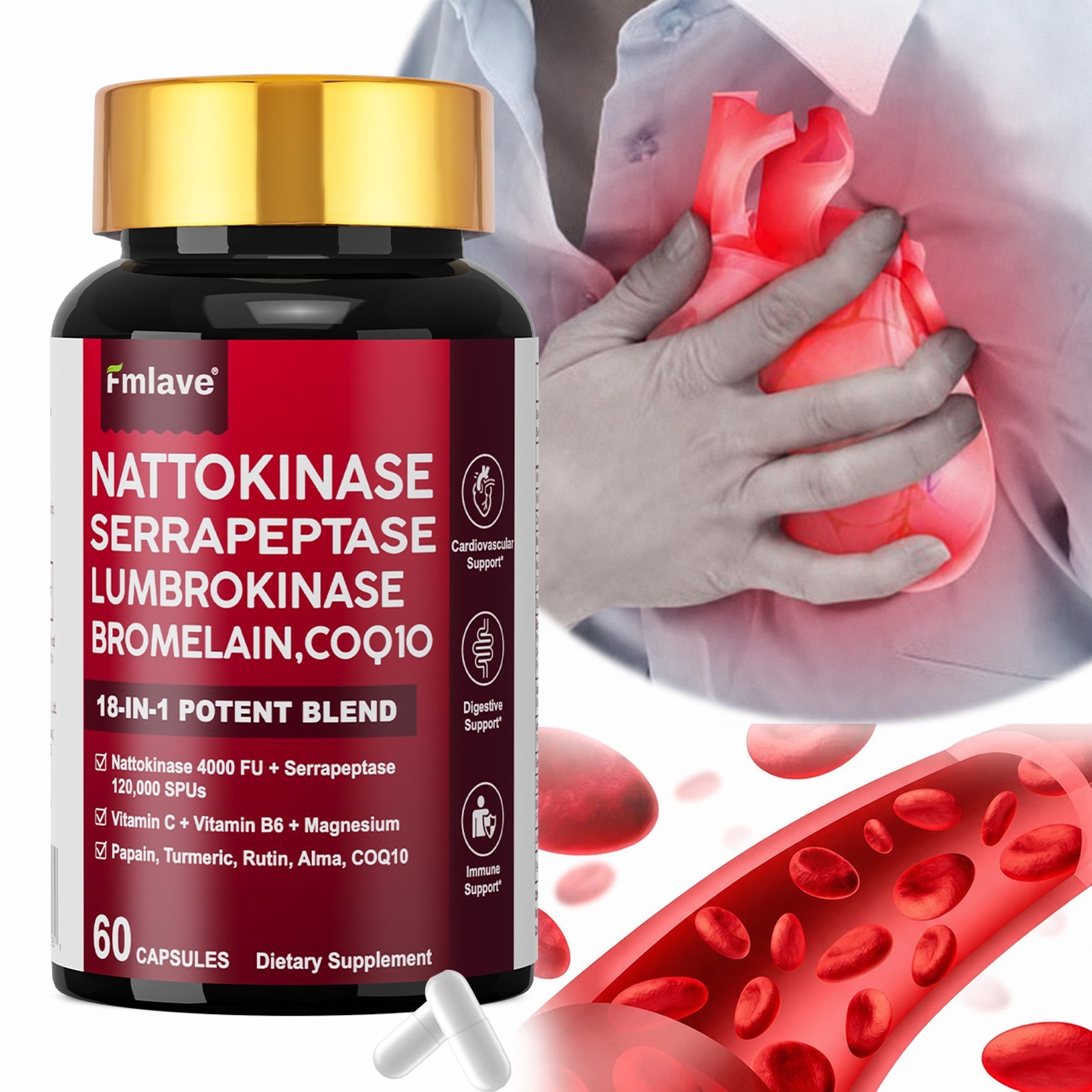 4x Nattokinase Supplement 4000FU Turmeric Heart Health Support 240ct EXP 01/2028