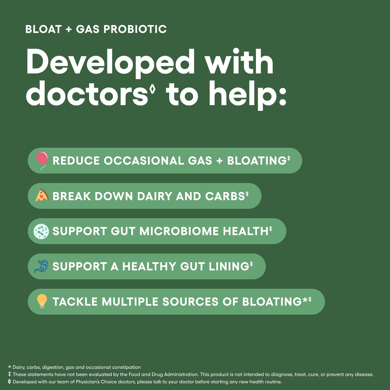 Physicians CHOICE Bloat Gas Probiotic 5-in-1 Proactive Support + Daily Relie…