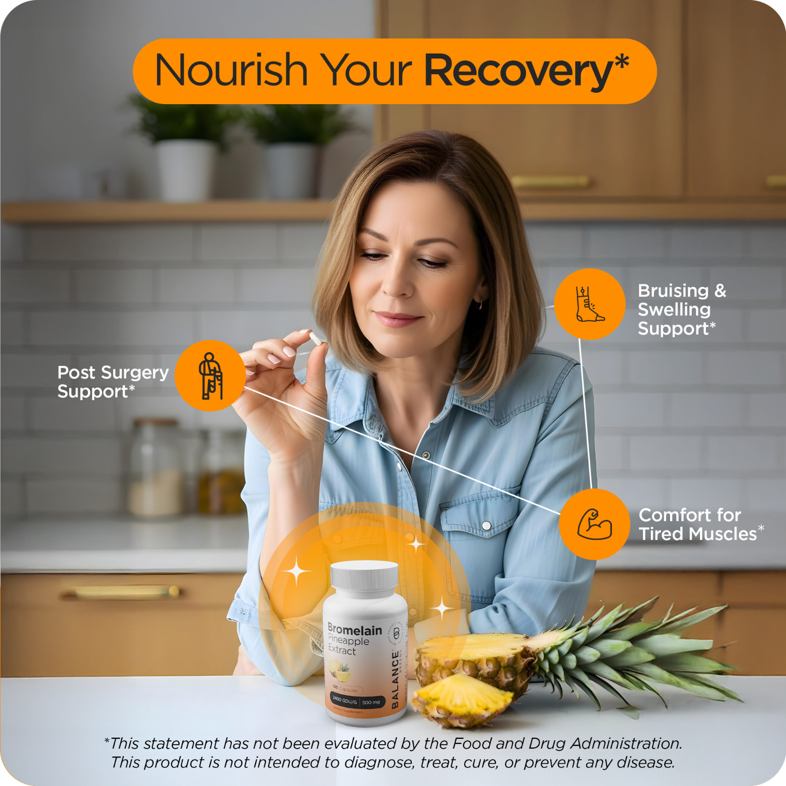 Balance Breens Bromelain 500mg, 120 Capsules – Pineapple Extract