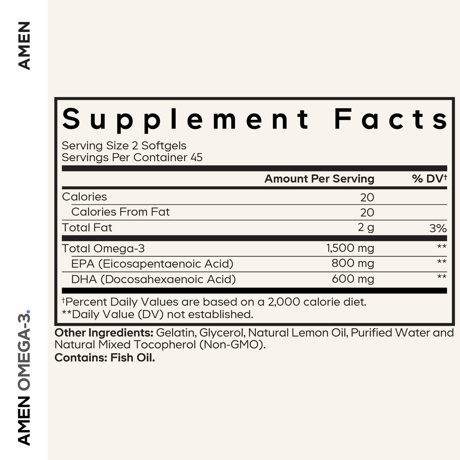 Amen Omega-3 Fish Oil 1500mg, EPA & DHA, High Potency, 90 Softgels | Fish oil…