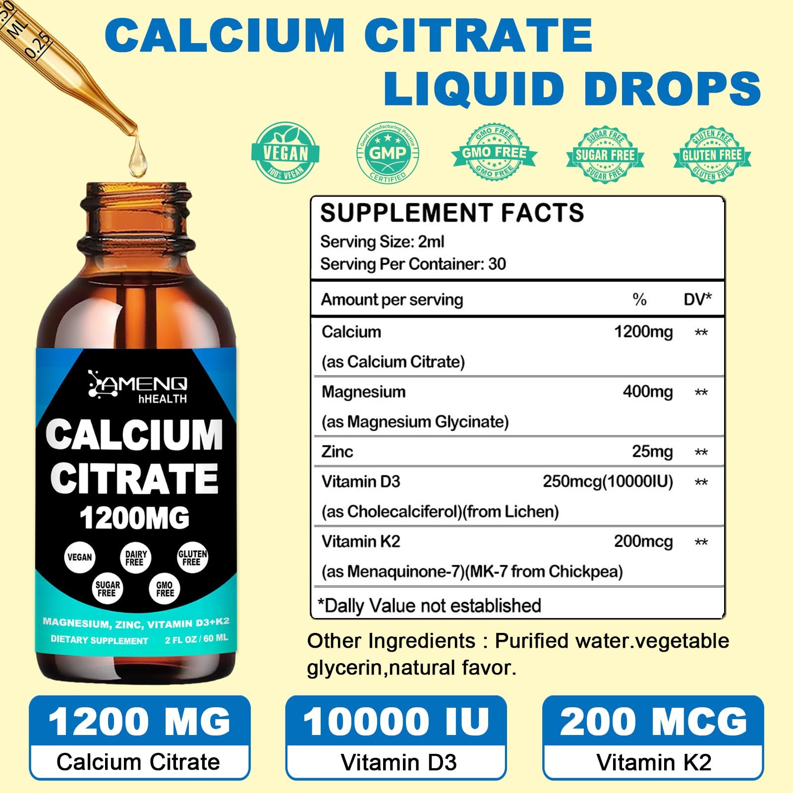 Calcium Citrate Supplement for Women, 1200 mg 2 Fl Oz (Pack of 1)