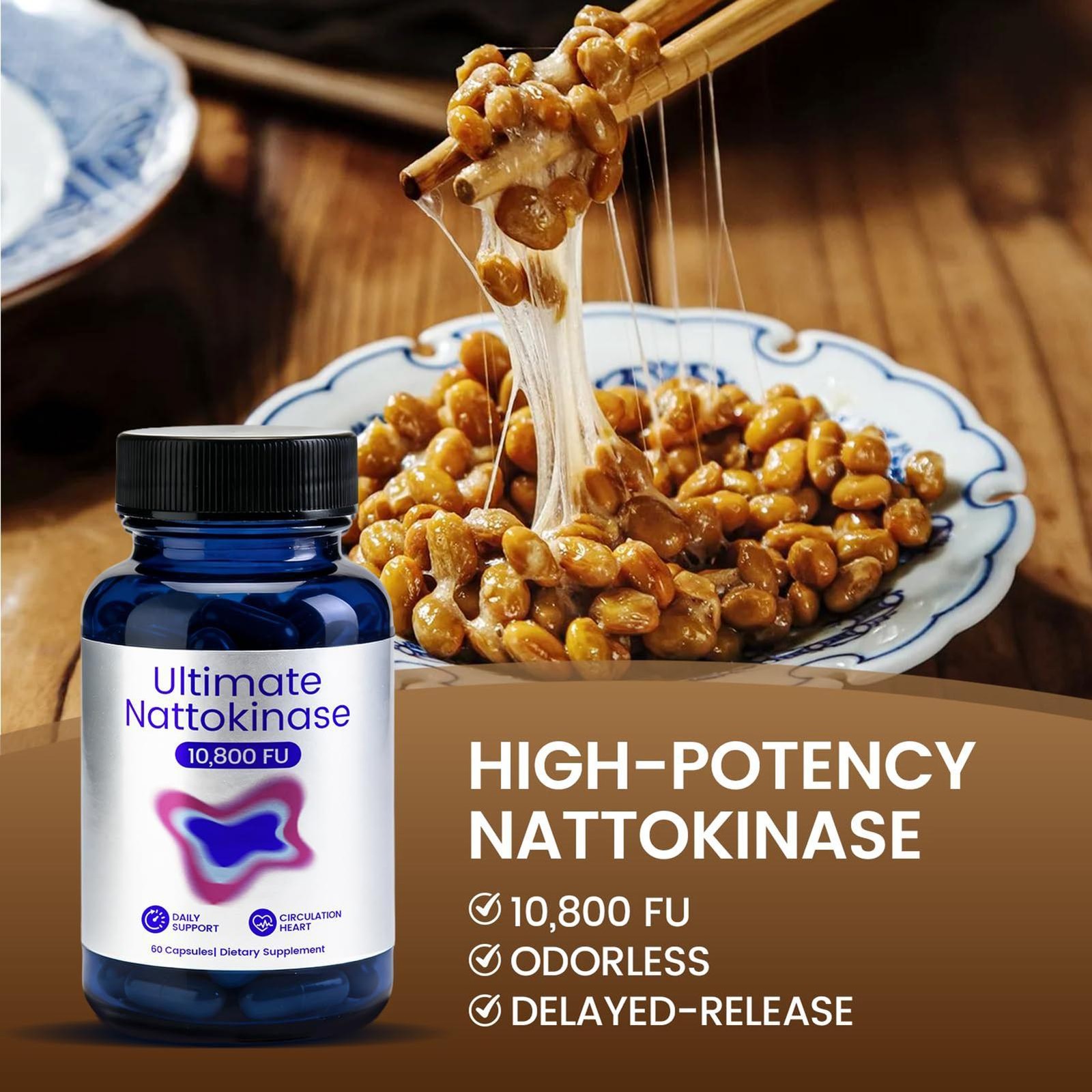 Nattokinase Ultimate Supplement with 10 , 800 FU of Nattokinase , Natural Suppor