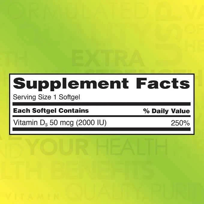 Kirkland Vitamin D3 Extra Strength-50 mcg (2000 IU) 600 Softgels, USP Verified