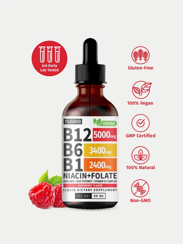 Nusava Vitamin B complex – B 12, B 6 & B 1 + Niacin & Folate 60ML Free Shipping
