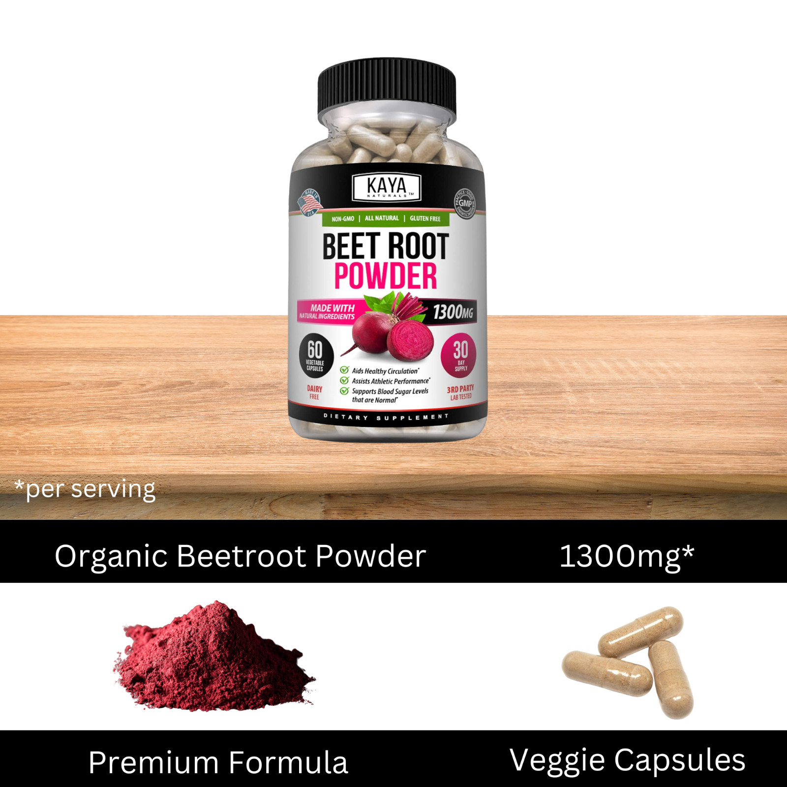 (2 Pack) Organic Beet Root Powder 1300mg Per Serving, 120 Capsules Total