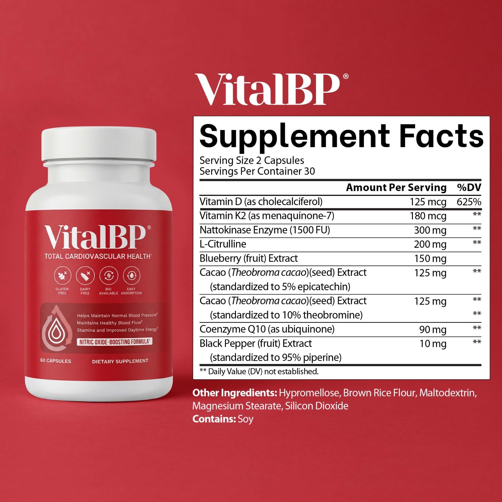 Blood Pressure Support Supplement with CoQ10, K2, D3 & L-Citrulline – 60 Caps