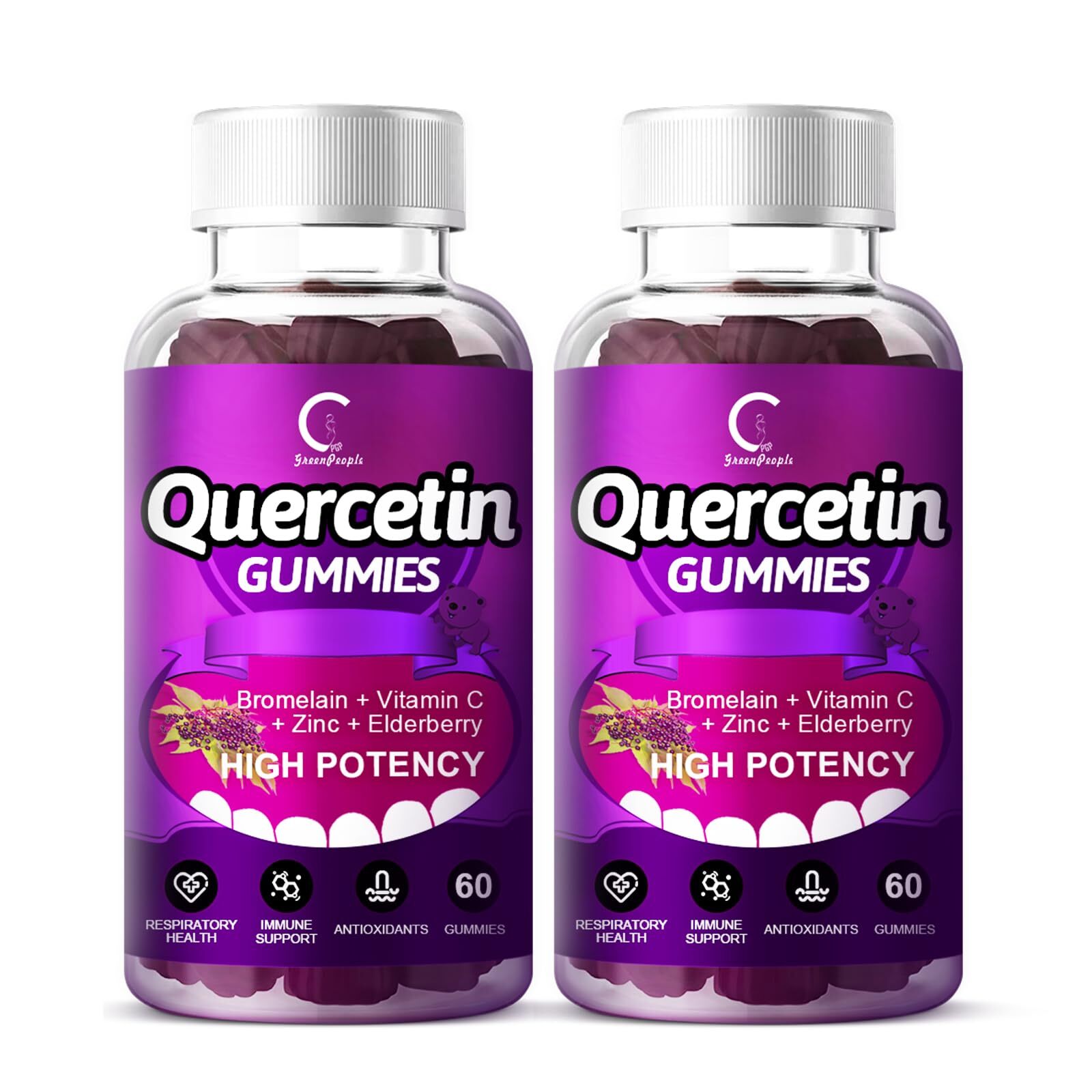 QUERCETIN GUMMIES Adults Kids with Vitamin C Zinc 60ct 2 Pack GPGP GREENPEOPLE