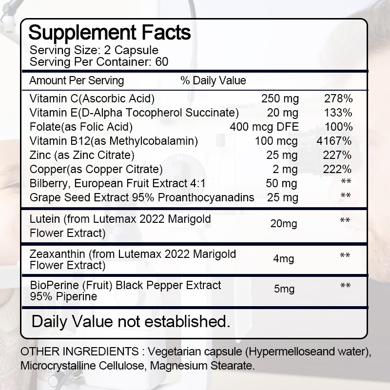 120Pcs Eye Health Natural Carotenoid Complex Supplement with Lutein, Zeaxanthin