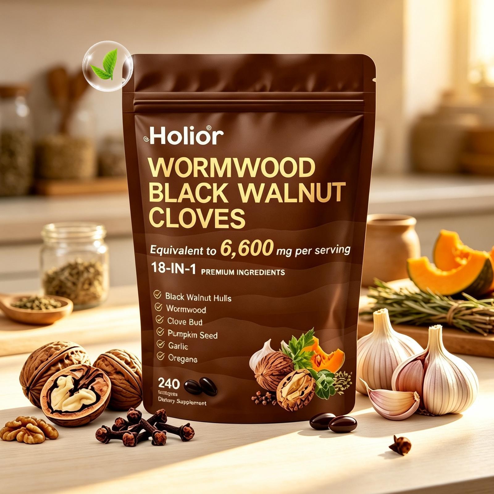 Holior Wormwood Black Walnut Clove Herbal Supplement 240 Softgels