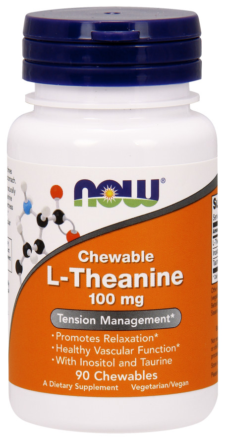 NOW Foods Chewable L-Theanine 100mg 90 Chewables Chews Taurine Inositol 10/23
