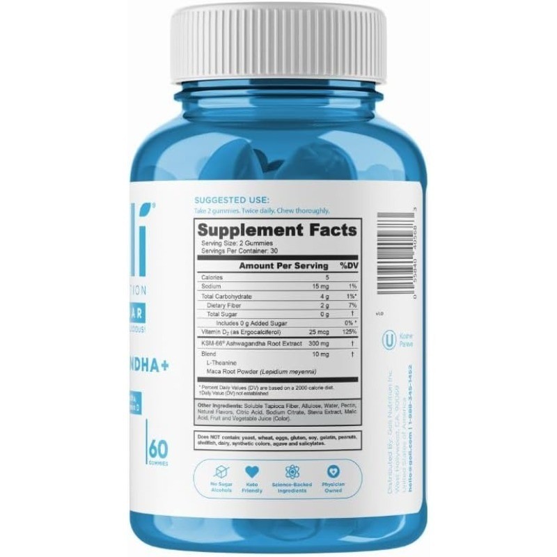 3-pcs Goli Zero Sugar Ashwagandha & Vitamin D, Maca, L-Theanine Gummies