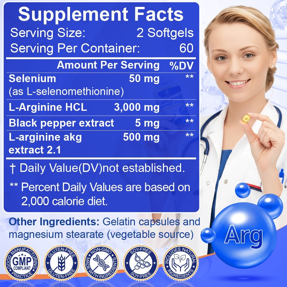 Nitric Oxide Booster Supplement L-Arginine 3000mg Highest Potency Muscle Pump