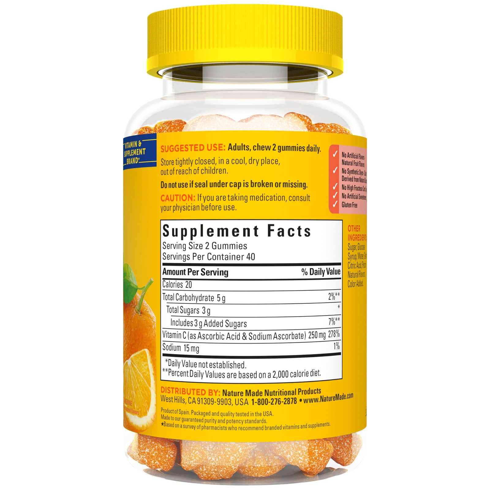 Vitamin C Gummies 250mg per Serving, 80 Count 80 (Pack of 1)