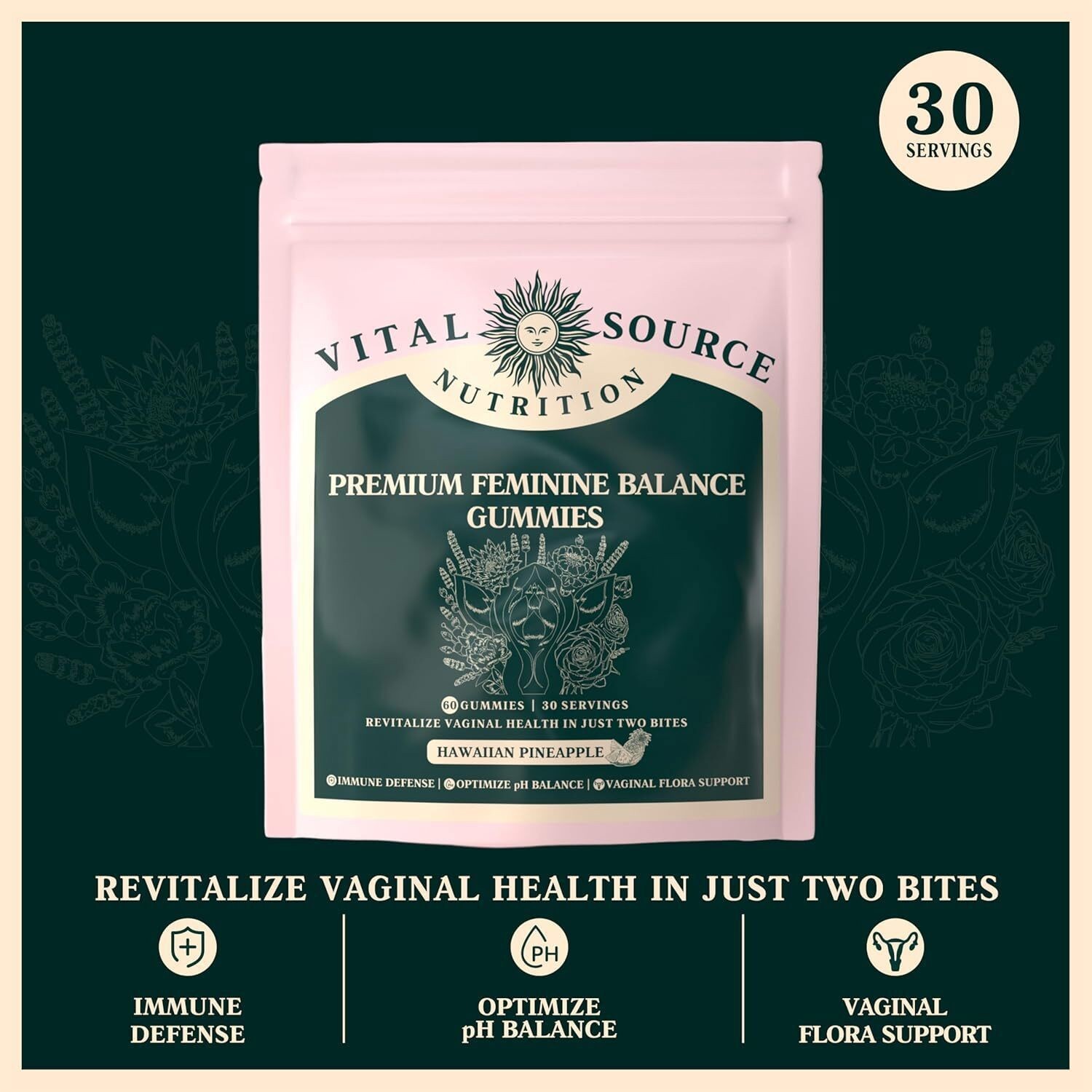 3/2Pack Vital Source Feminine Balance Gummies Hawaiian Pineapple US