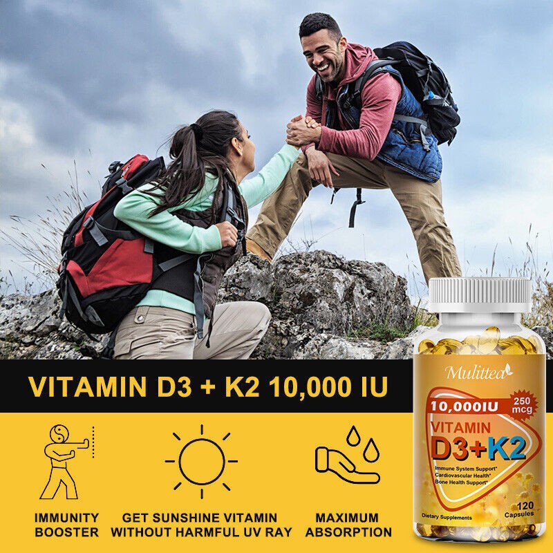Vitamin K2 (MK7) with D3 10,000 IU Supplement, 120-600 Capsules, Immune Health