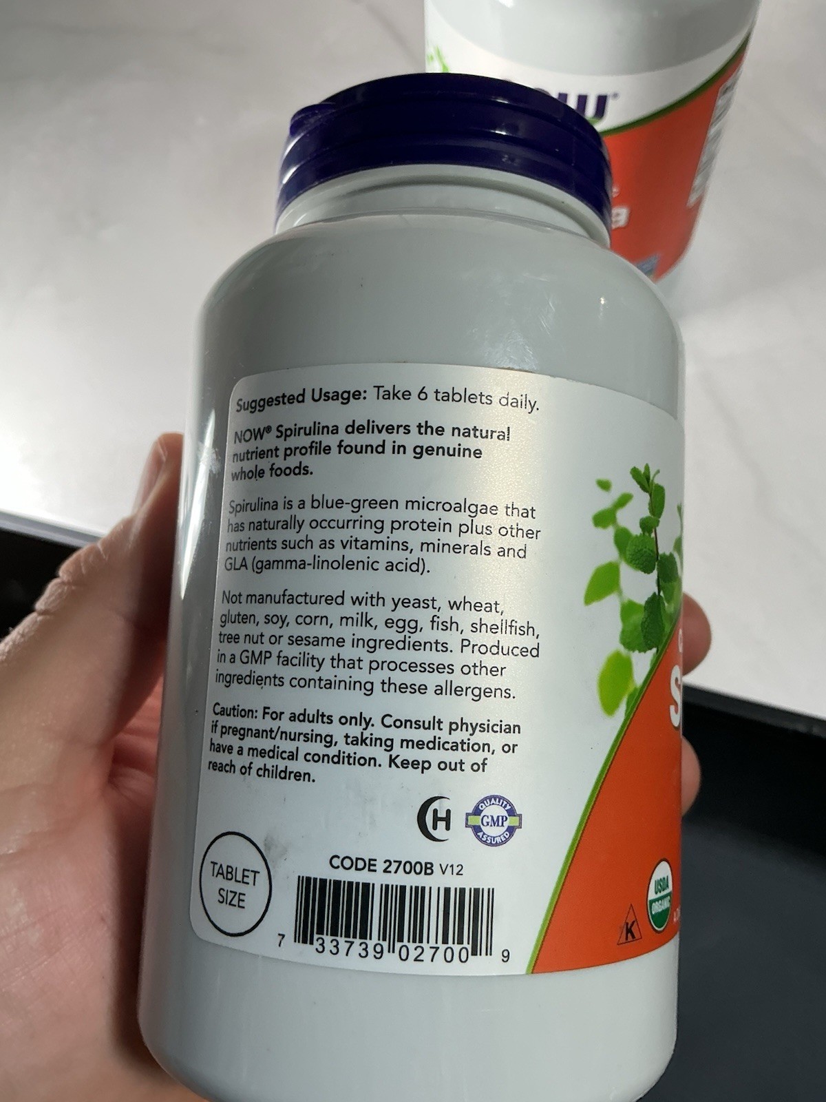 Now Foods Certified Organic Spirulina 500 mg Super Green 500 Tablets Exp. 1/2028