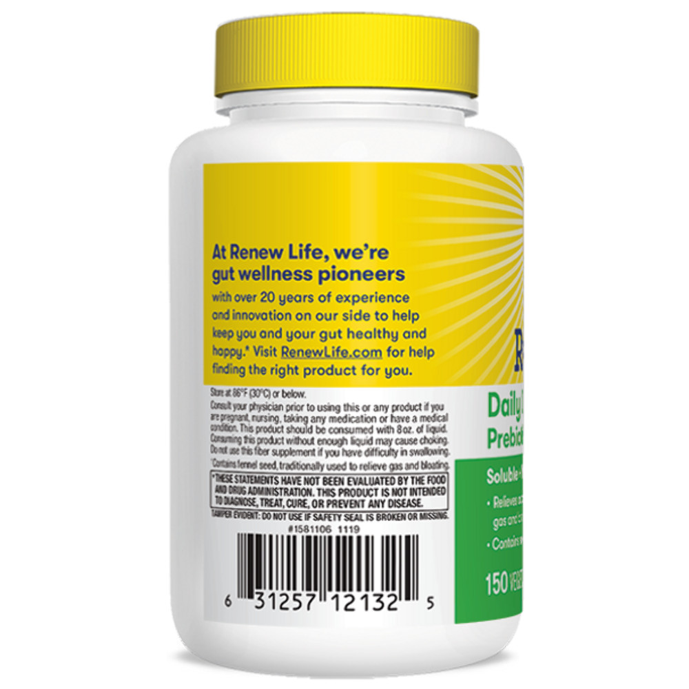 Renew Life Daily Digestive Prebiotic Fiber, 150 Vegetarian Capsules EXP 04/29