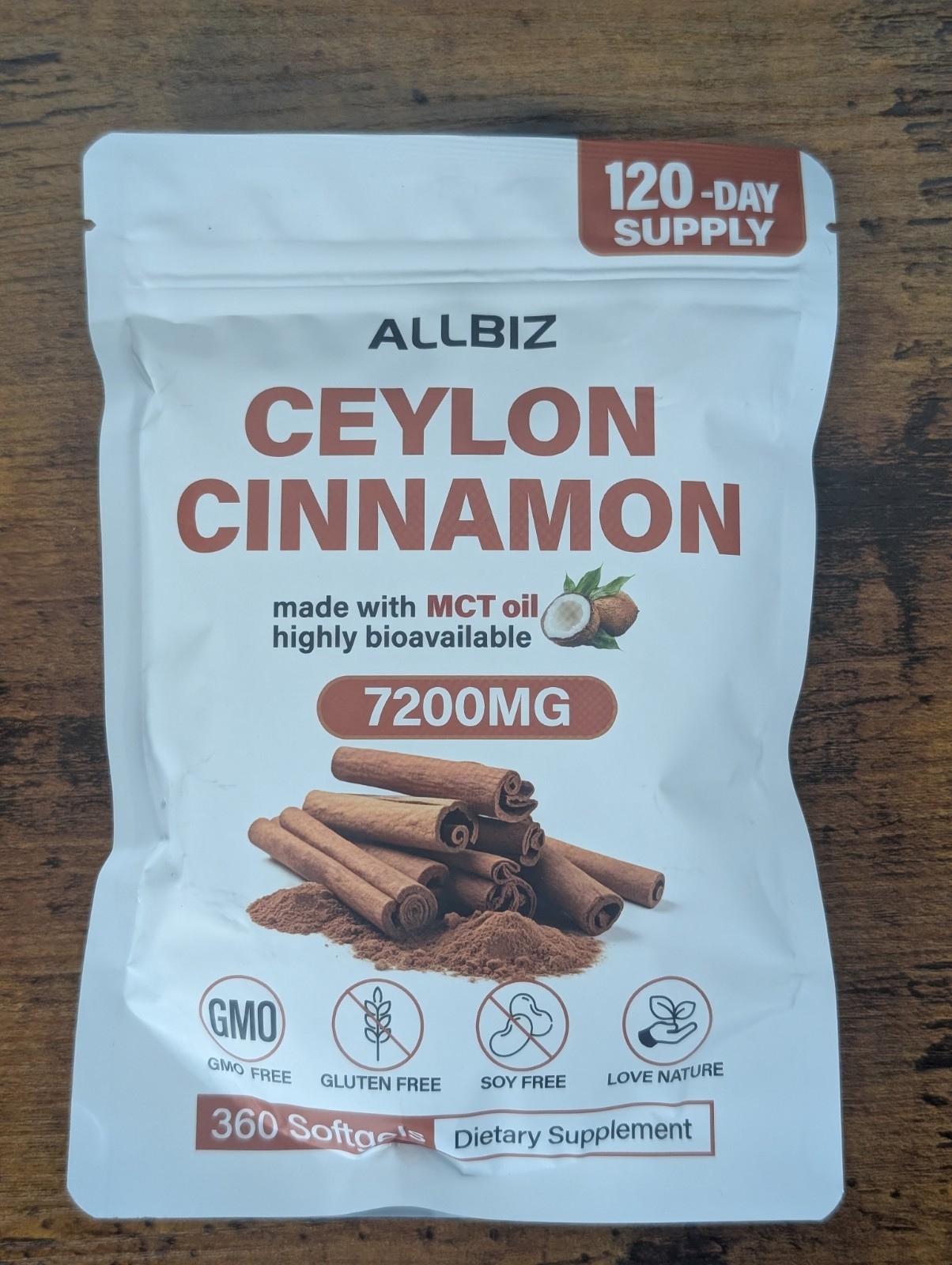 ALLBIZ Ceylon Cinnamon Softgels 360 Count with MCT Oil, Sourced from Sri Lanka.