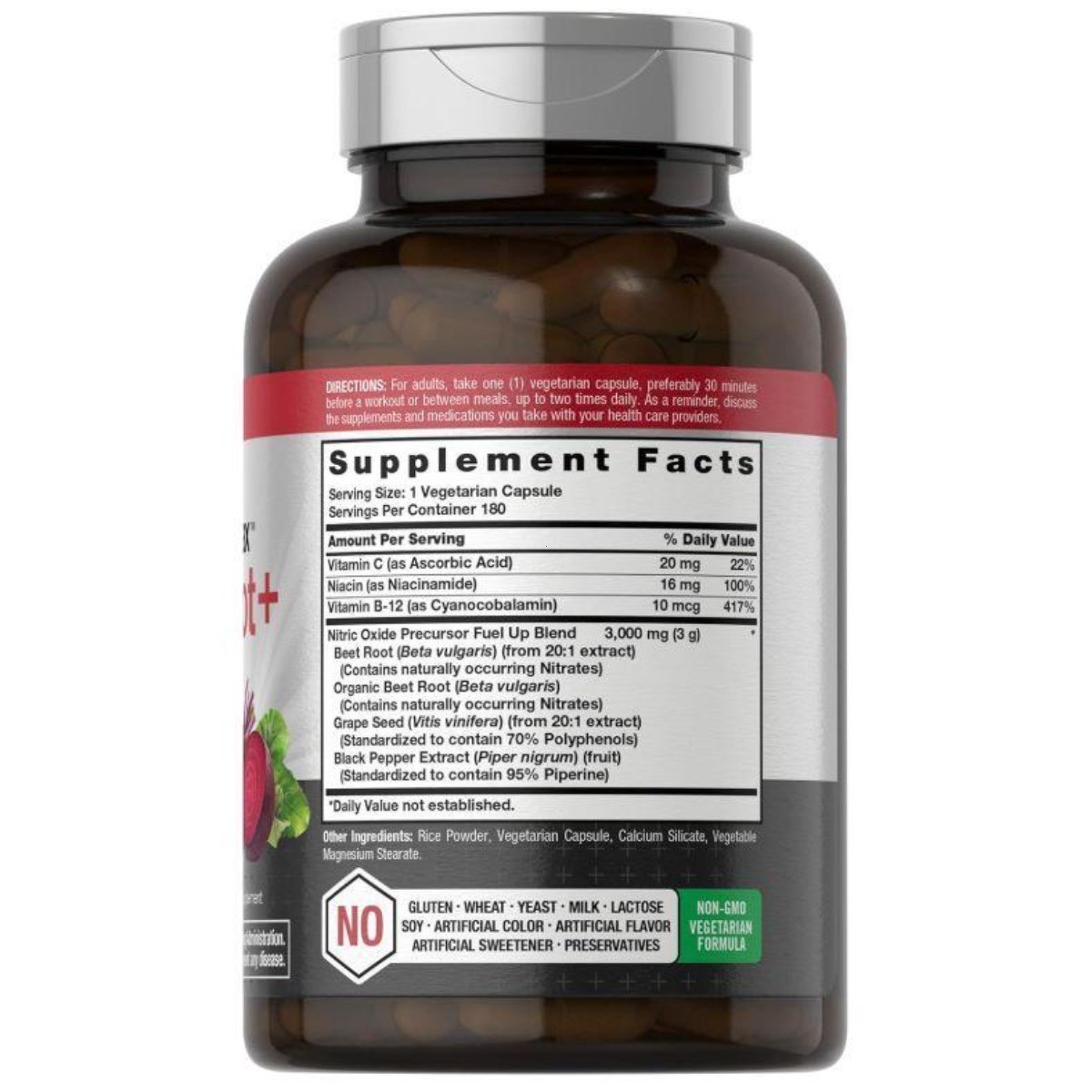 Horbäach Nitric Oxide Max Beet Root Capsules, 180 Count, Vegetarian Supplement