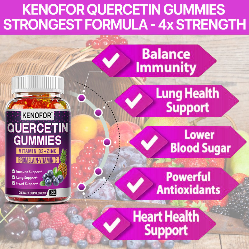 Quercetin 500mg with Bromelain Vitamin C + D3 Zinc Ashwagandha 60 Gummies