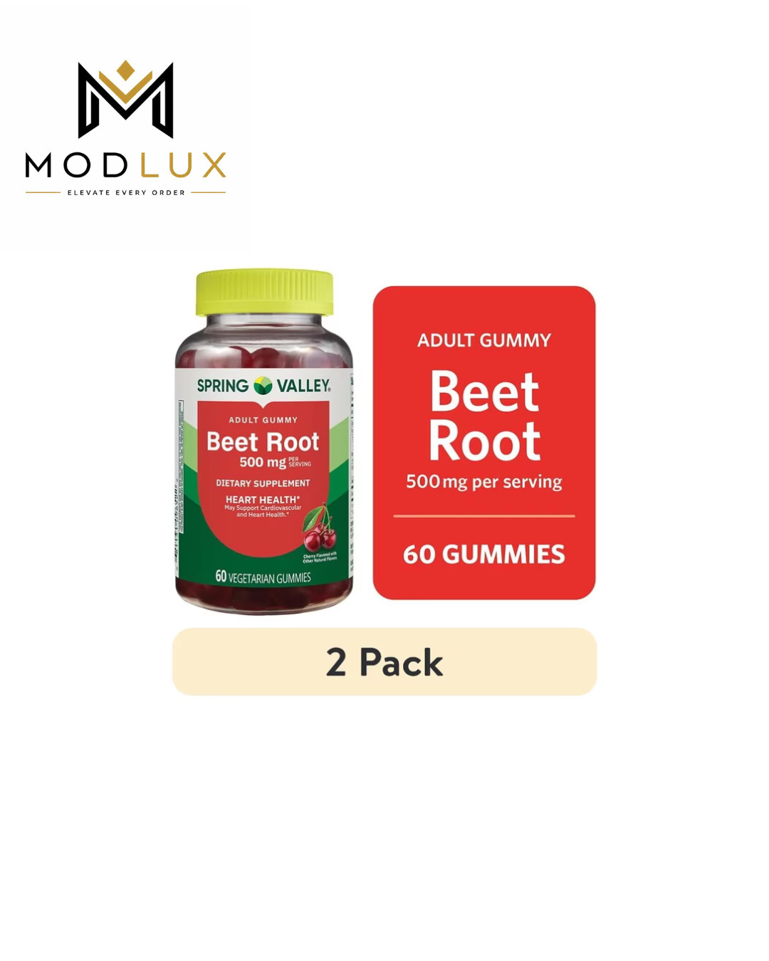 2 Pack Spring Valley Beet Root 500mg Heart Health Cherry Gummies, 60 Count