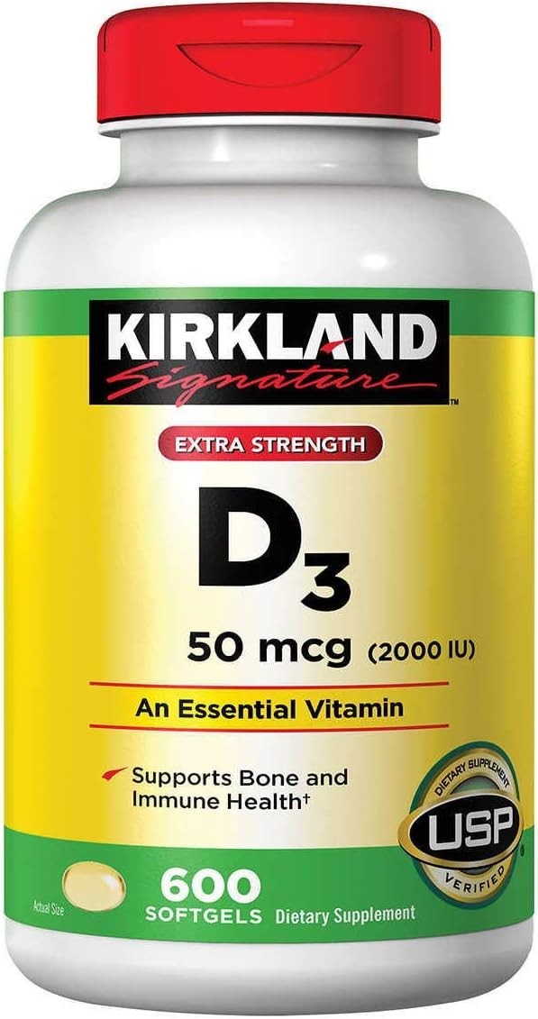 Kirkland Vitamin D3 Extra Strength-50 mcg (2000 IU) 600 Softgels, USP Verified