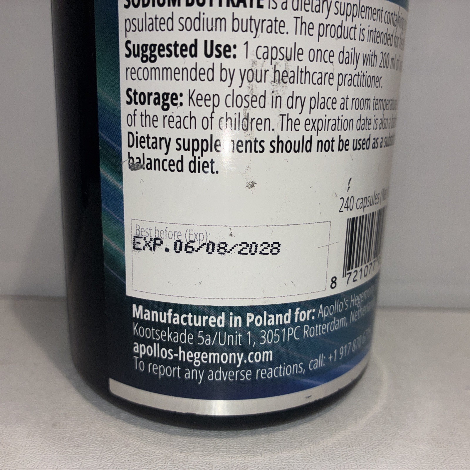 Sodium Butyrate High Dose 580 mg/240 Vegan Capsules/ Exp 06/2028