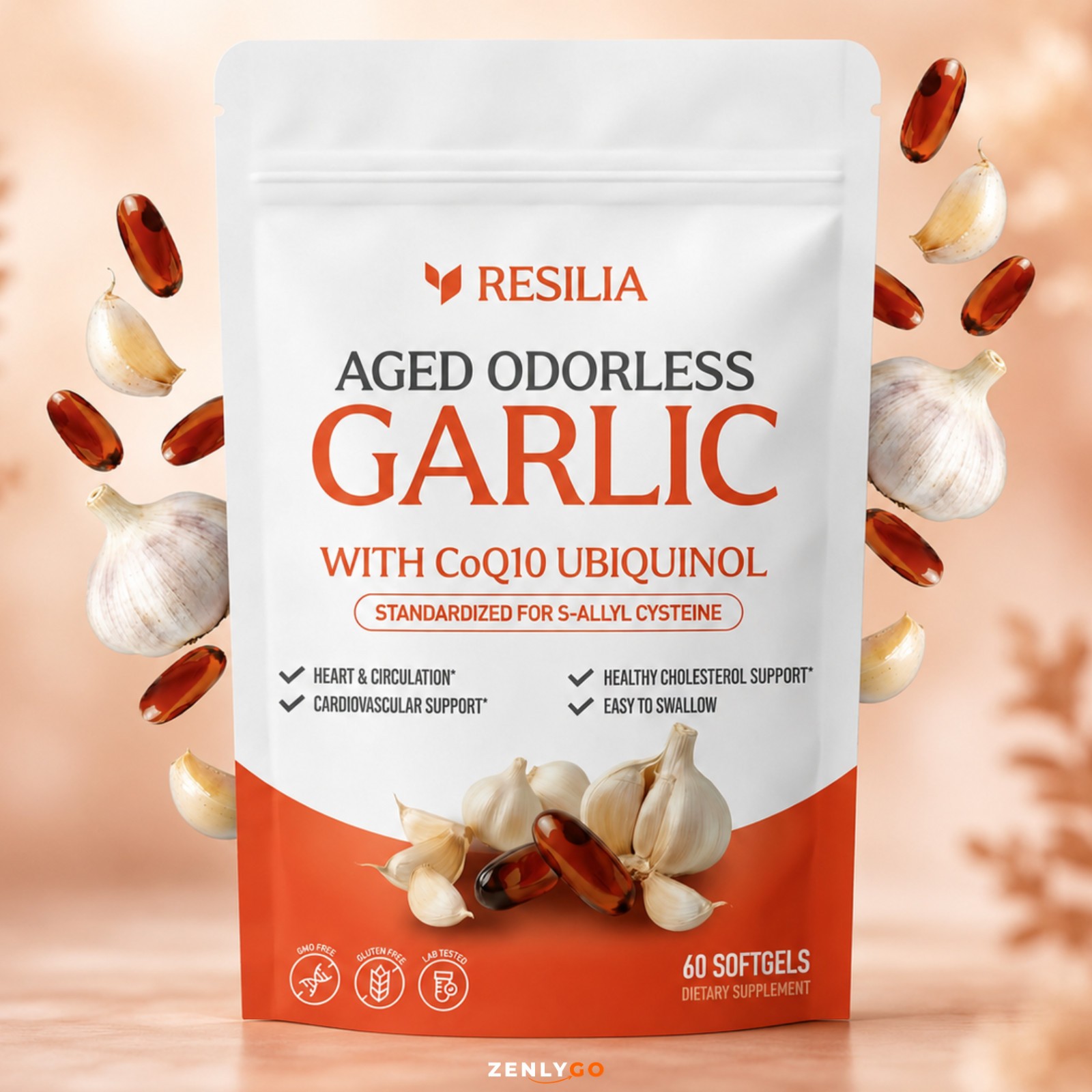 1/2/3 Pack Resilia Garlic Extract 1200mg Softgels – Odorless Aged Garlic Extra