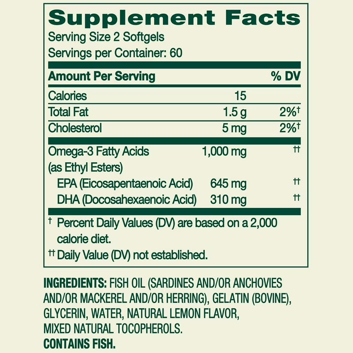 Omega-3 Mini from Fish Oil Dietary Supplement Mini Softgels, 1000 mg, 120 Count
