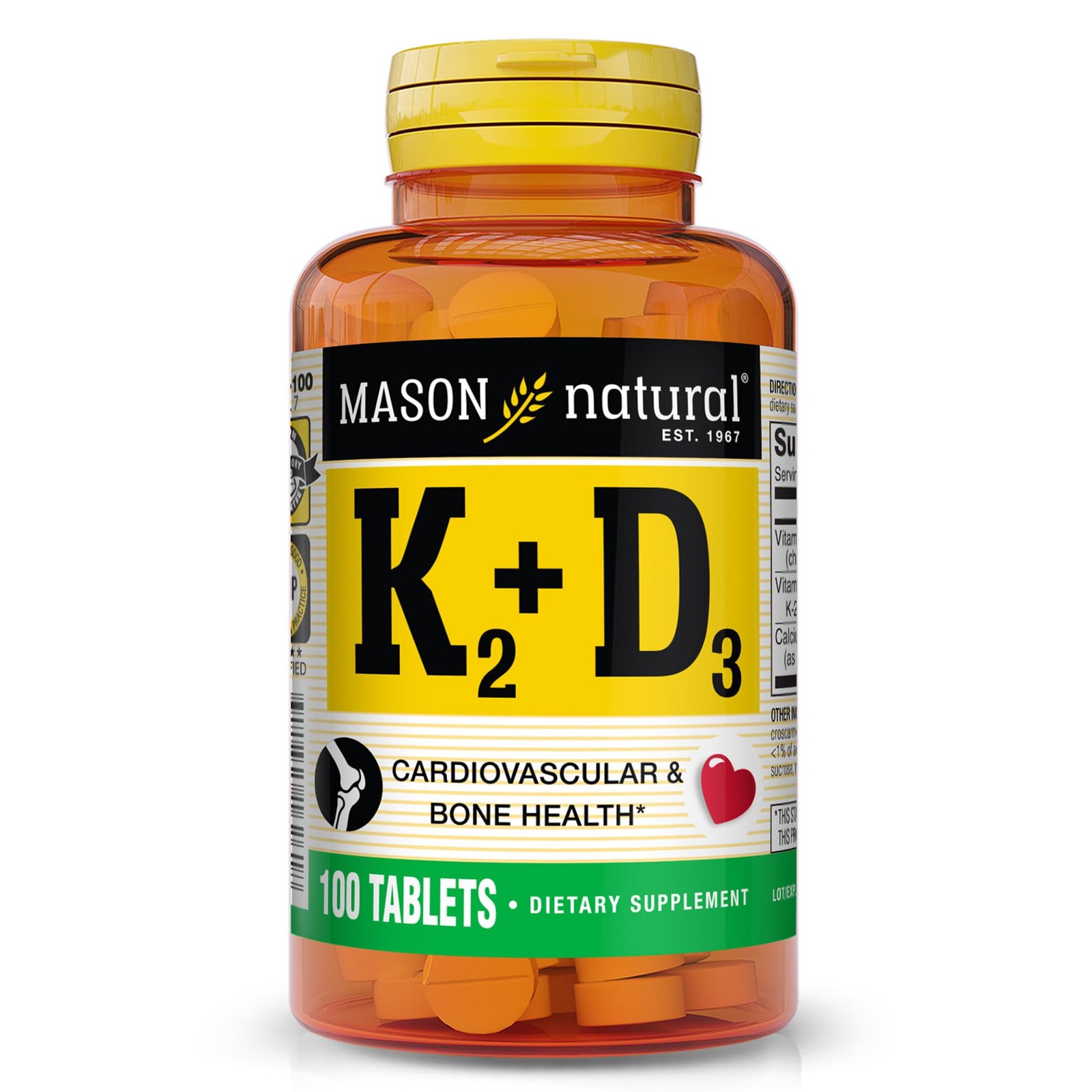 MASON NATURAL Vitamin K2 + D3, 100,Day 100 Count (Pack of 1), No Color