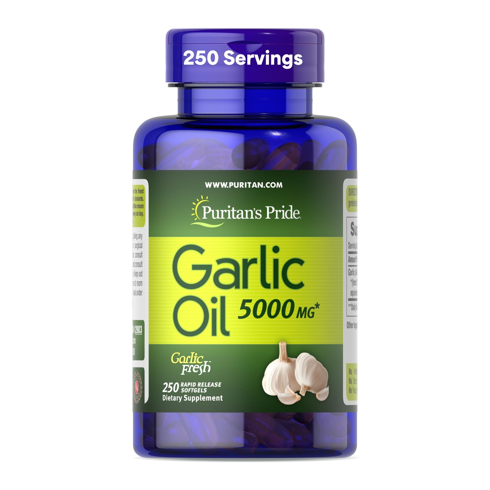 Puritan’s Pride Premium Garlic Fresh, 250 Count (Pack of 1), White