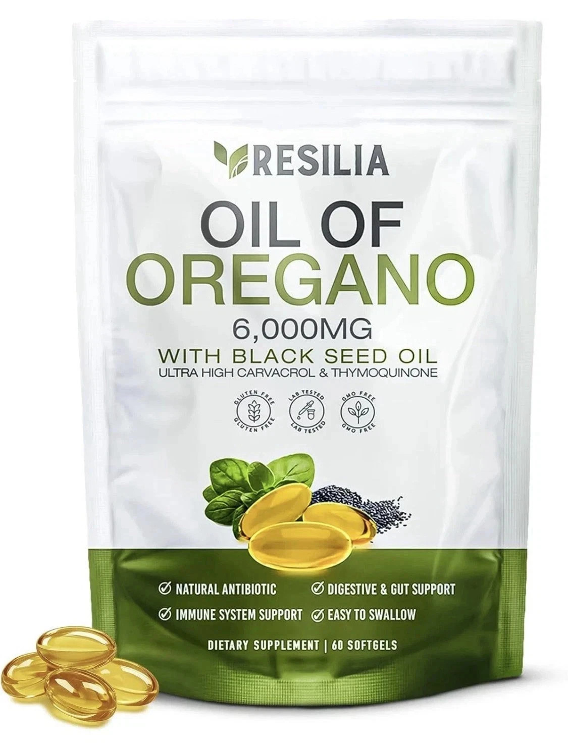 Resilia Softgels with Black Seed Oil 6000mg – Organic Oregano Oil Capsules fo…