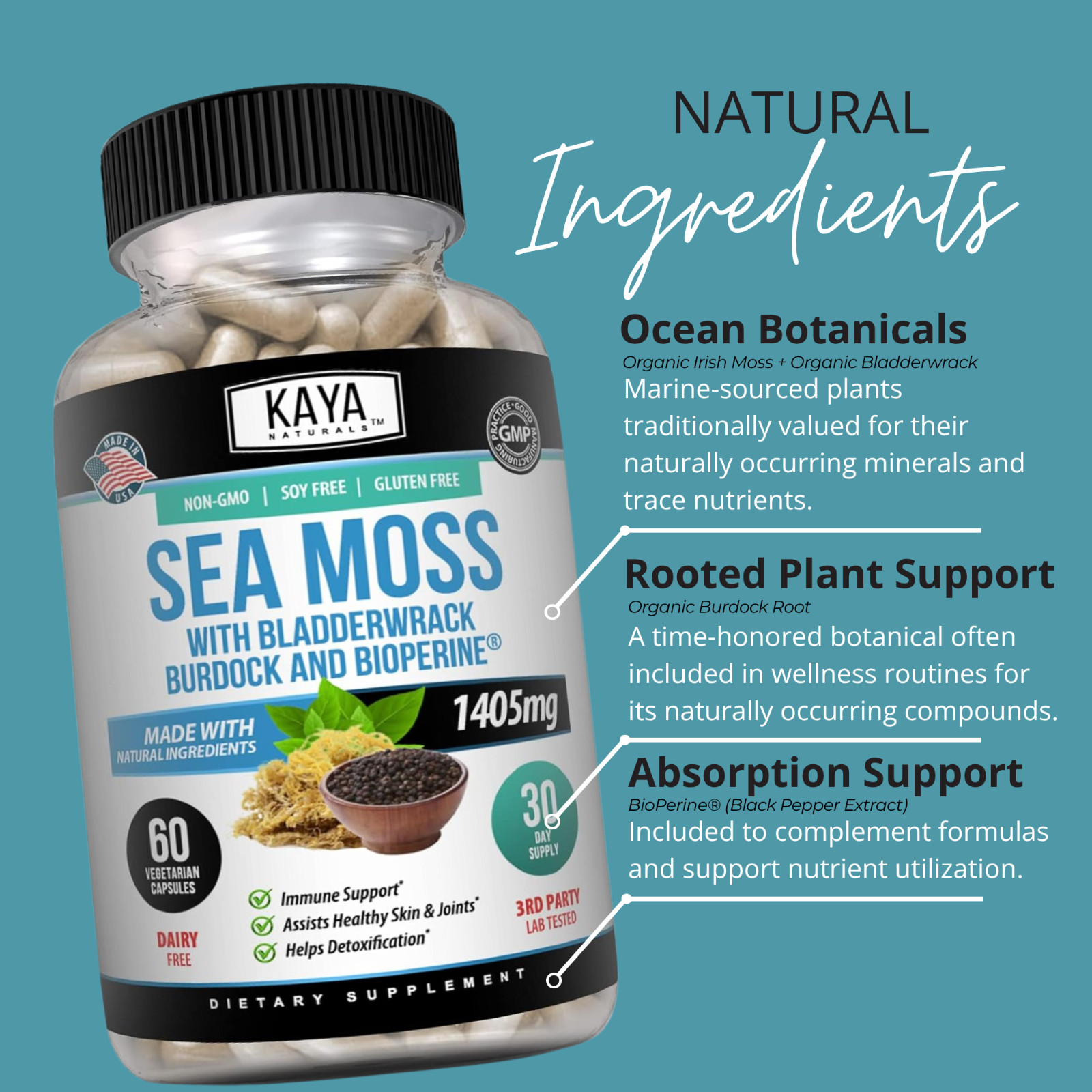 Organic Irish Sea Moss, Burdock Root, Bladderwrack Powder, Immune & Thyroid Care