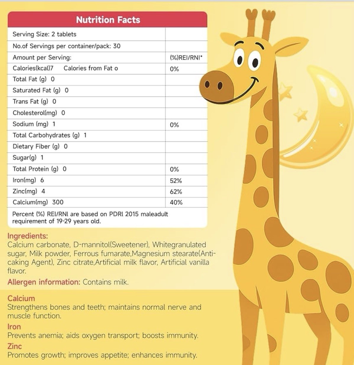 9 Young-Basic Calcium Citrate Chewable Tablets for Kids,Milk Flavor 60 tablets